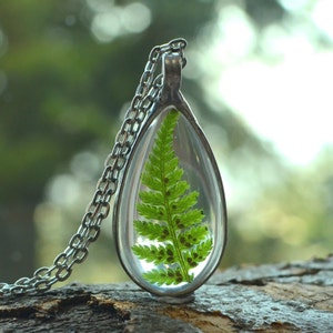 Medium drop FERN terrarium pendant, dried fern, terrarium necklace, plant jewelry real dried flower forest necklace pressed flower christmas