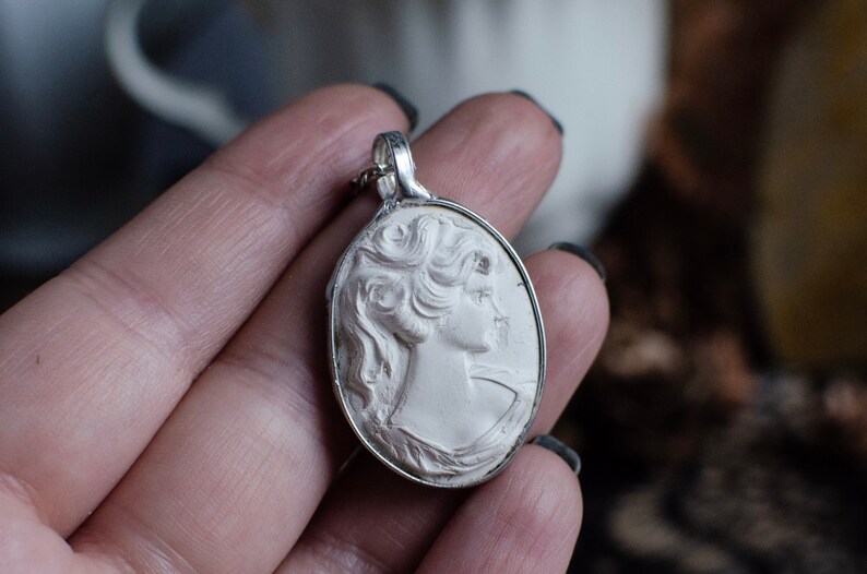 Ceramic CAMEO necklace, essential oil and perfume diffuser pendant, made to order, raw unglazed clay, scent necklace image 5
