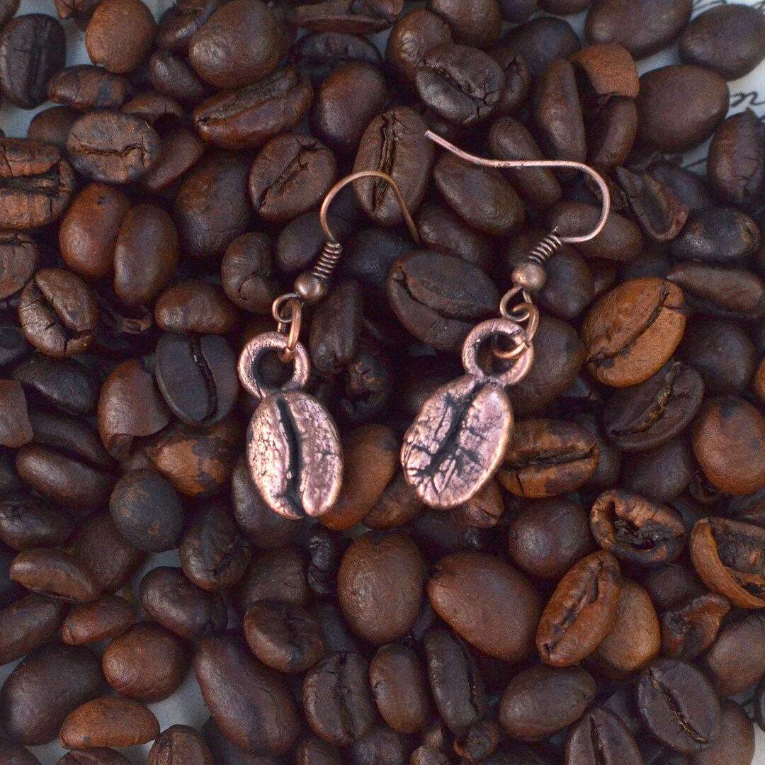 COFFEE BEAN Earrings, Made to ORDER, Real Coffee in Copper ...