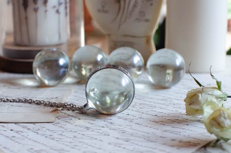 Crystal ball necklace, clear glass large image 3