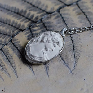 Ceramic CAMEO necklace, essential oil and perfume diffuser pendant, made to order, raw unglazed clay, scent necklace image 4