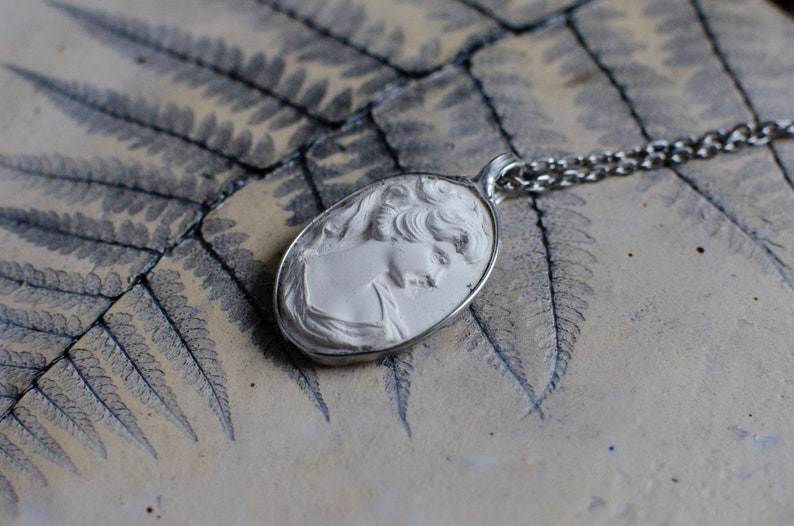 Ceramic CAMEO necklace, essential oil and perfume diffuser pendant, made to order, raw unglazed clay, scent necklace image 4