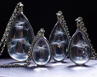Drop DANDELION terrarium, WISH necklace, make a wish, terrarium pendant, terrarium jewelry, dandelion jewelry, botanical, natural jewelry