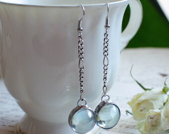 Crystal ball earrings, clear glass long