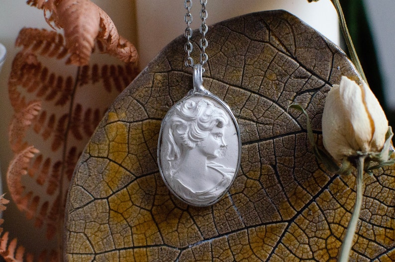 Ceramic CAMEO necklace, essential oil and perfume diffuser pendant, made to order, raw unglazed clay, scent necklace image 2