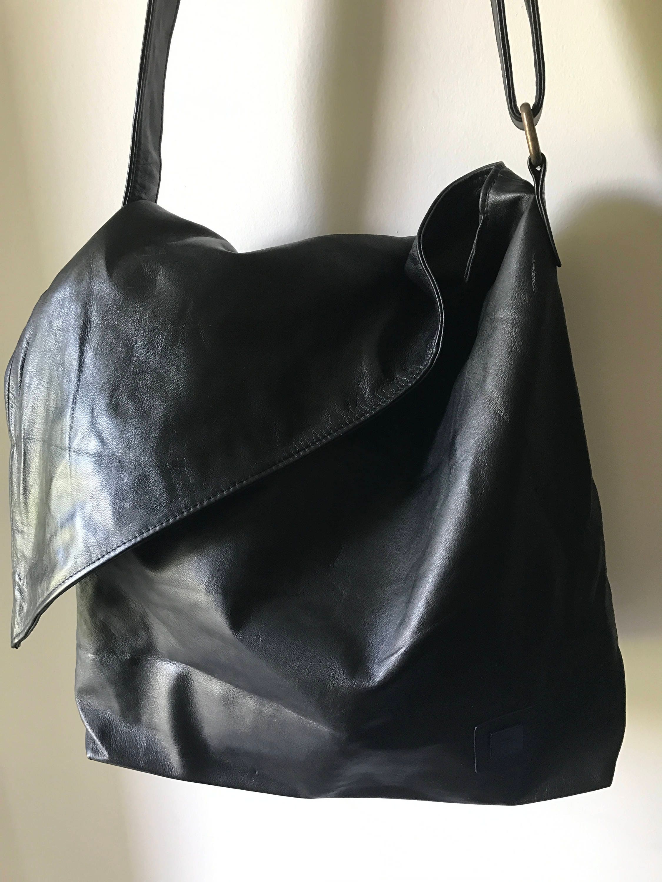 Genuine soft slouchy leather cross body bag. Unique folding Etsy