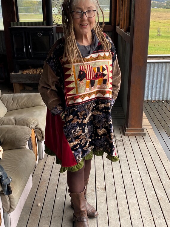 Cotton Velveteen Smock Dress: Hand Embroidered Kaross, Winter Dress