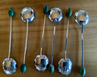 Art Deco Birmingham Silver 1939 Coffee Bean Demitasse Spoons - unboxed set of 6.