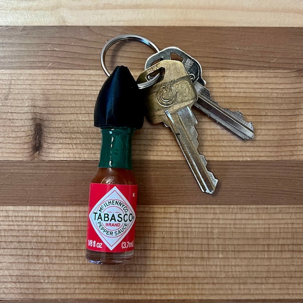 Hot Sauce Keychain with Real Mini Tabasco Sauce Bottle