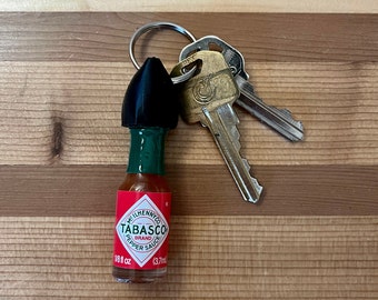 Hot Sauce Keychain with Real Mini Tabasco Sauce Bottle