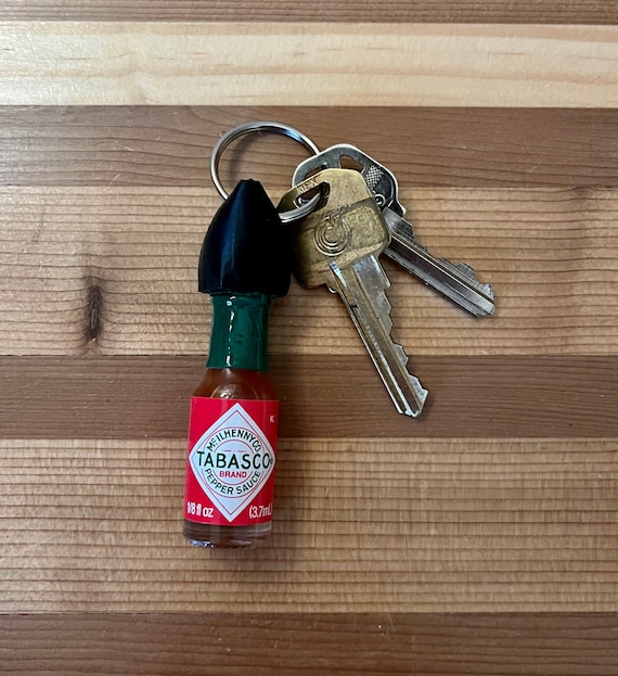 Hot Sauce Keychain with Real Mini Tabasco Sauce Bottle