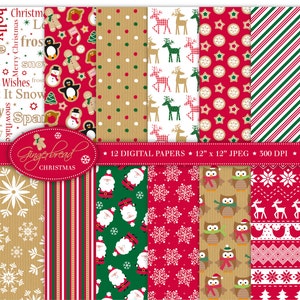 Papier numérique de Noël,papiers de scrapbooking de Noël,papiers père Noël,papiers rennes,papiers vacances,arrière-plans de Noël,usage commercial (P3)