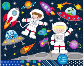 Space Clipart, Astronaut Clipart, Outer Space Clipart, Rocket, Planets Clipart, Alien Clipart, Space Papers, Scrapbooking, Commercial (C21)