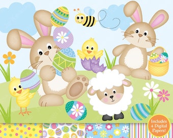 Easter clipart,Easter Digital Papers,Easter Clip Art,Easter Bunny Clipart,Easter Chicks Clipart,Easter Eggs Clipart,Commercial Use (C7)