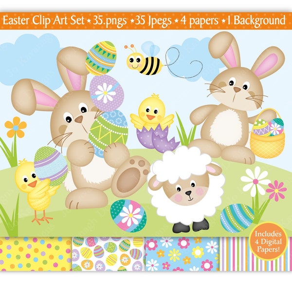 Easter clipart,Easter Digital Papers,Easter Clip Art,Easter Bunny Clipart,Easter Chicks Clipart,Easter Eggs Clipart,Commercial Use (C7)