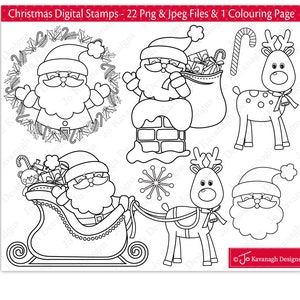 Sellos digitales de Navidad, sello digital de Papá Noel, clipart de Navidad, clipart de Papá Noel, sello digital de Rudolph, sellos digitales, uso comercial (S43)