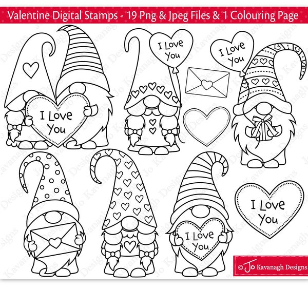 Valentine digital stamps, Gnome digital stamps, Valentine gnomes, Gnomes, Cute gnome, Valentine clipart, Gnome clipart, Commercial Use (S46)