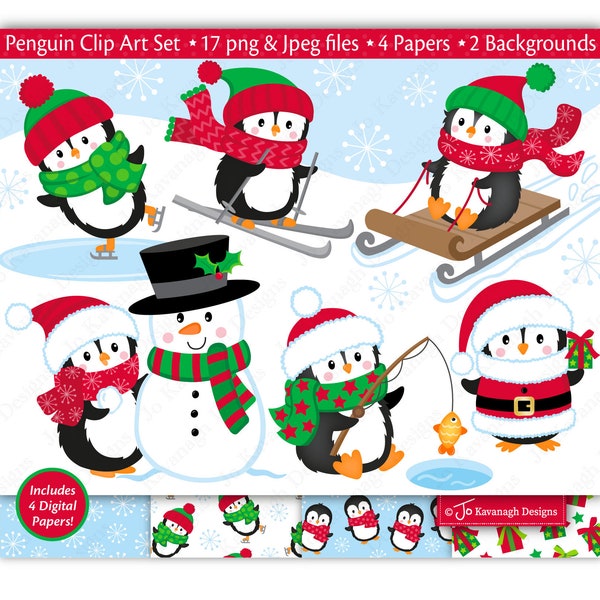 Pinguin Clipart, Weihnachten Clipart, Süße Pinguine, Pinguin, Pinguin Digitale Papiere, Pinguin Grafik, Schneemann, Weihnachten, Kommerziell (C49)