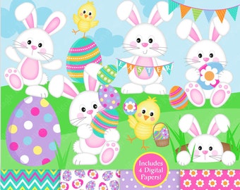 Easter clipart & Digital Paper Set,Easter Clip Art,Easter Bunny Clipart,Easter Chicks Clipart,Easter Eggs,Scrapbooking,Commercial Use (C9)