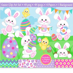 Easter clipart & Digital Paper Set,Easter Clip Art,Easter Bunny Clipart,Easter Chicks Clipart,Easter Eggs,Scrapbooking,Commercial Use (C9)
