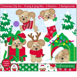 Christmas Dogs Clipart, Cute Puppy Dog Clipart, Christmas Dog Illustrations, Christmas Animals Clipart, Cute Dogs, C58
