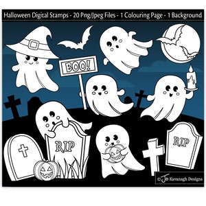 Sellos digitales de Halloween, sellos digitales de fantasmas, sellos digitales, clipart de Halloween, calabaza, clipart de fantasmas, Halloween, uso comercial (S44)