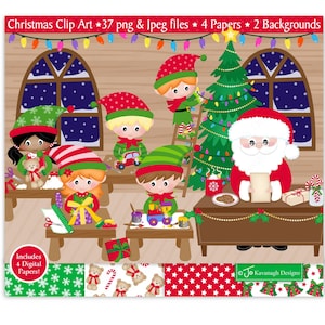 Clipart de Natal, clipart de duende, clipart de Papai Noel, gráficos de Natal, clipart de feriados, papel digital de Natal, uso comercial (C42)