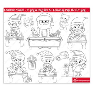 Christmas Digital Stamps, christmas, Christmas Stamps, Christmas Clipart, Elf, Santa, North Pole, Christmas toys, Commercial Use (S38)