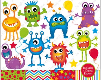 Monster Clipart,Monster Digital Papers,Monster Clip Art,Alien Clipart,Monster Party,Monsters,Fun Digital Papers,Commercial Use (C17)