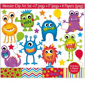 Clipart di mostri, carte digitali di mostri, clip art di mostri, clipart di alieni, festa di mostri, mostri, carte digitali divertenti, uso commerciale (C17)