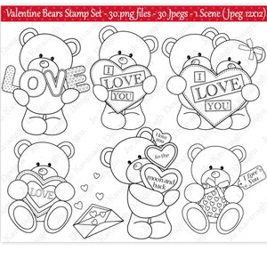 Valentine Digital Stamps,Digital Stamps,Valentine Bear Digital Stamps,Cute Bear Stamps,Valentine Clipart,Valentines, Commercial Use (S23)