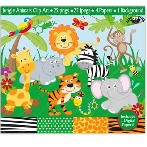 Clip Art da Selva, Papéis Digitais da Selva, Clip Art da Selva, Clip Art de Animais da Selva, Clip Art de Animais, Scrapbooking, Animais, Safári, Clipe de Zoológico (C15)