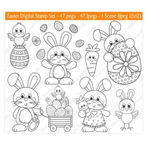 Tampons numériques de Pâques, tampons lapin de Pâques, Pâques Clipart, Clipart lapin de Pâques, Clipart oeufs de Pâques, Clipart poussin de Pâques, usage commercial (S9)