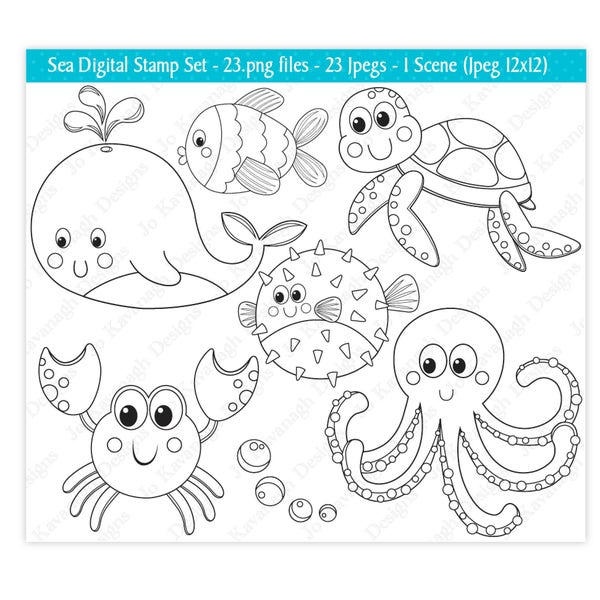 Sea Animals Digital Stamps,Under The Sea Stamps,Digital Stamps,Ocean Stamps,Sea Animals Clipart,Cute Sea Animals,Commercial Use (S21)