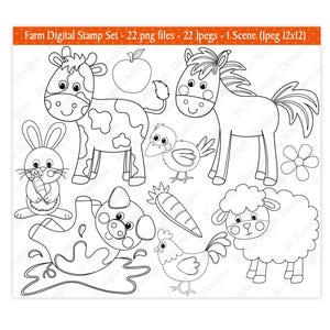 Selos digitais de fazenda, selos digitais de animais de fazenda, selos digitais, selos digitais de curral, clipart de fazenda, clipart de curral, uso comercial (S12)