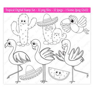 Flamingo Digital Stamps,Cactus Digital Stamps,Toucan Stamps,Digital Stamps,Flamingo Clipart,Tropical Clipart,Commercial Use (S20)
