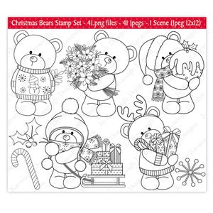 Christmas Digital Stamps,Digital Stamps,Christmas Bear Digital Stamps,Cute Bear Stamps,Christmas Clipart,Christmas Stamps,Commercial Use(S1)
