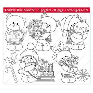 Sellos digitales navideños, sellos digitales, sellos digitales de osos navideños, sellos de osos lindos, imágenes prediseñadas navideñas, sellos navideños, uso comercial (S1)