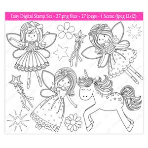 Sellos digitales de hadas, sellos de hadas, sellos digitales de unicornio, sellos digitales, sellos, imágenes prediseñadas de hadas, imágenes prediseñadas de unicornio, uso comercial (S11)