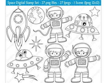 Space Digital Stamps,Digital Stamps,Astronaut Digital Stamps,Alien Digital Stamps,Planets,Astronaut clipart,Space clipart,Commercial (S19)