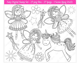 Fairy Digital Stamps,Fairy Stamps,Unicorn Digital Stamps,Digital Stamps,Stamps,Fairy Clipart,Unicorn Clipart,Commercial Use (S11)