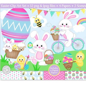 Ostern Clipart, Ostern Digitales Papier,Ostern Clip Art,Osterhase Clipart,Osterküken Clipart,Osterei, Scrapbooking, Kommerzielle Nutzung(C33)