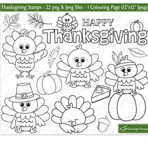 Sellos digitales de Acción de Gracias, Acción de Gracias, Sellos de Acción de Gracias, Clipart de Acción de Gracias, Pavo, Otoño, Uso comercial (S37)