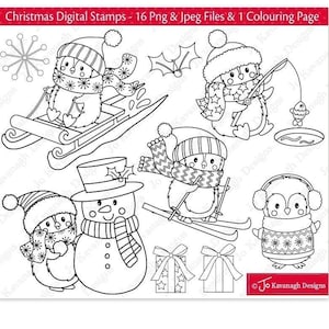 Sellos digitales navideños, sellos digitales de pingüinos, clipart navideño, clipart de pingüinos, sellos digitales, pingüinos lindos, uso comercial (S45)