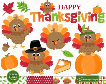 Thanksgiving clipart, Turkey clipart, Turkey Graphics, Thanksgiving Graphics, Fall clipart, Thanksgiving Digital Paper, Commercial Use (C41)