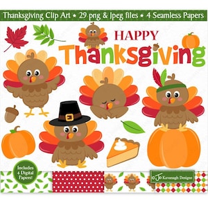 Clipart de Ação de Graças, Clipart de Peru, Gráficos de Peru, Gráficos de Ação de Graças, Clipart de Outono, Papel Digital de Ação de Graças, Uso Comercial (C41)