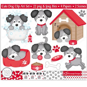 Süße Hunde Clipart, Hündchen Clipart, Haustiere Clipart, Pfotenabdrücke, Hund digitale Illustrationen, kommerzielle Nutzung (C37)
