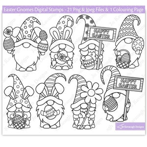 Sellos digitales de Pascua, sellos digitales de gnomos, clipart de Pascua, clipart de gnomos, sellos de Pascua, gnomos de Pascua, gnomos, uso comercial (S42)