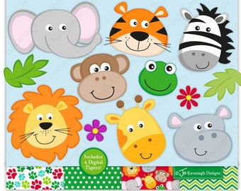 Jungle Animals Clipart, Safari Animals Clipart, Zoo Animals, Jungle Digital Papers, Cute Animal Clipart, Scrapbooking, Commercial Use (C40)