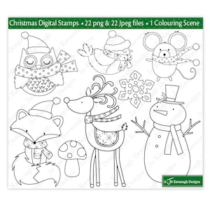 Sellos digitales navideños, sellos digitales, sellos digitales de renos, sellos digitales de muñecos de nieve, imágenes prediseñadas navideñas, sellos navideños, zorros, comerciales (S5)